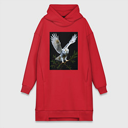 Женское худи-платье Белая сова на дереве, цвет: красный