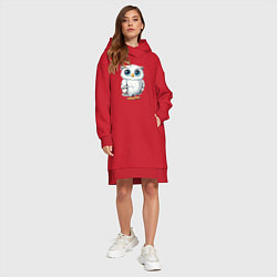 Женское худи-платье Белая сова с голубыми глазами, цвет: красный — фото 2