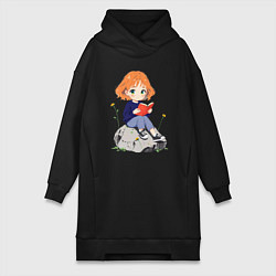 Женская толстовка-платье Рыжая девушка читает книгу