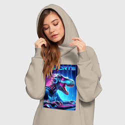 Женское худи-платье Tyrannosaurus is esports player - neon glow, цвет: миндальный — фото 2
