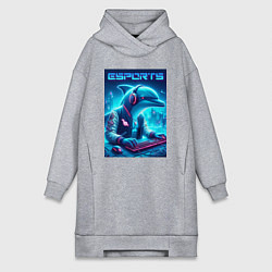 Женская толстовка-платье Дельфин крутой киберспортсмен - нейроарт