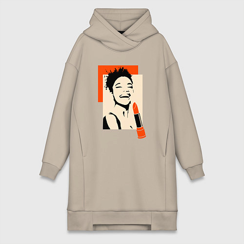 Женская толстовка-платье Девушка с помадой в стиле поп-арт / Миндальный – фото 1