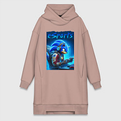 Женское худи-платье Hedgehog Sonic is esports player - neon glow, цвет: пыльно-розовый
