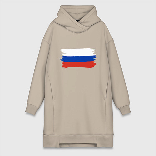Женская толстовка-платье Флаг россии нарисованный / Миндальный – фото 1