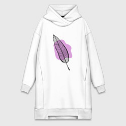Женское худи-платье Контуры листа на сливовом, цвет: белый