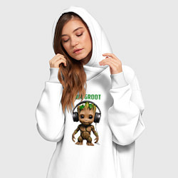 Женское худи-платье Малыш Грут в наушниках, цвет: белый — фото 2