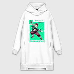 Женское худи-платье Клинок рассекающий демонов Тандзиро с катаной, цвет: белый