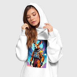 Женское худи-платье Кенгуру бравый космонавт - нейроарт, цвет: белый — фото 2