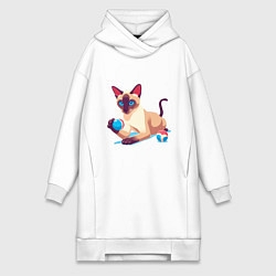 Женская толстовка-платье Игривый сиамский котик