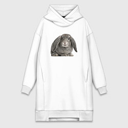 Женское худи-платье Серый пушистый кролик, цвет: белый