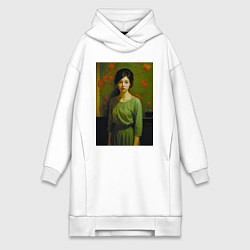 Женское худи-платье Девушка молодая у гобелена, цвет: белый