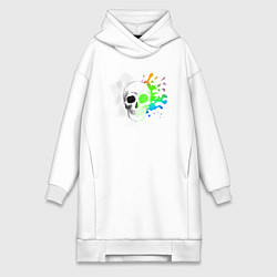 Женское худи-платье Не стань серой массой - череп, цвет: белый