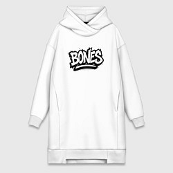 Женское худи-платье Bones белый логотип, цвет: белый