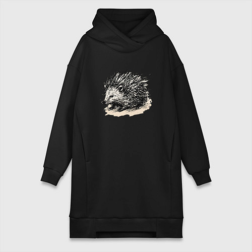 Женская толстовка-платье Скетч Ёж / Черный – фото 1