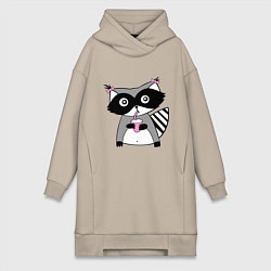 Женское худи-платье Енот-девочка, цвет: миндальный