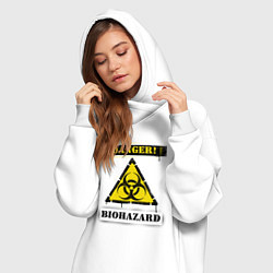 Женское худи-платье Attention biohazard - danger, цвет: белый — фото 2