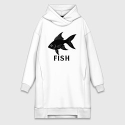 Женское худи-платье Черная рыба, цвет: белый