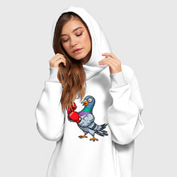 Женское худи-платье Голубь боксер, цвет: белый — фото 2