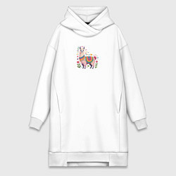 Женское худи-платье Альпака с сердечками и цветами, цвет: белый