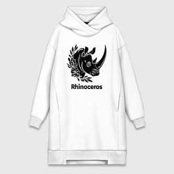 Женское худи-платье Носорог в цветах, цвет: белый