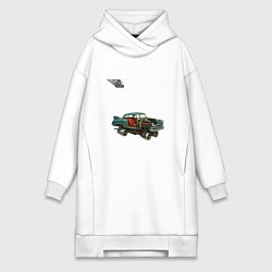 Женское худи-платье Летающий автомобиль, ретроутуризм, цвет: белый