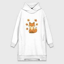 Женское худи-платье Лиса с листьями, цвет: белый