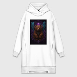 Женское худи-платье Духовный медведь, цвет: белый