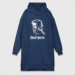 Женское худи-платье Чак Норрис в краске художественный портрет, цвет: тёмно-синий