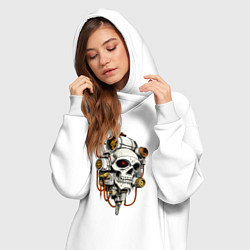 Женское худи-платье Футуристичный кибернетический череп, цвет: белый — фото 2