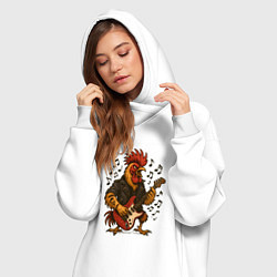 Женское худи-платье Петух гитарист рокер, цвет: белый — фото 2