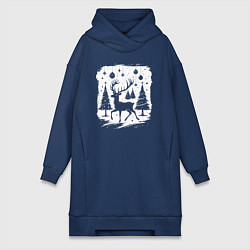 Женская толстовка-платье Олень в новогоднем лесу