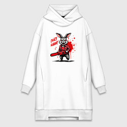 Женское худи-платье Маниакальный кролик с бензопилой, цвет: белый