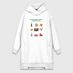 Женское худи-платье Russian new years starter pack, цвет: белый