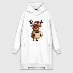 Женская толстовка-платье Уставший олень с кофе