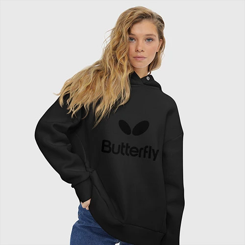 Женское худи оверсайз Butterfly Logo / Черный – фото 3