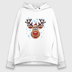 Толстовка оверсайз женская Олень под снегом, цвет: белый