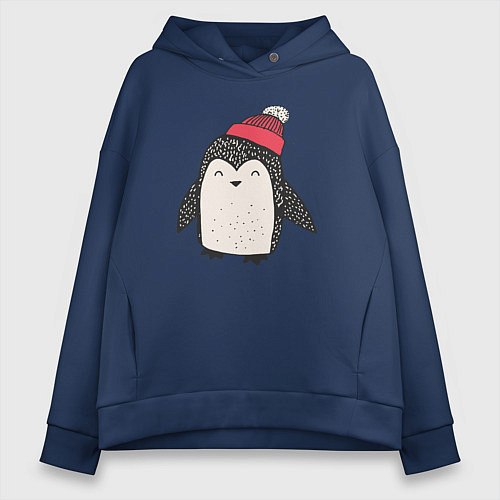 Женское худи оверсайз Зимний пингвин-мальчик / Тёмно-синий – фото 1