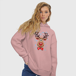 Толстовка оверсайз женская Рождественский олень, цвет: пыльно-розовый — фото 2