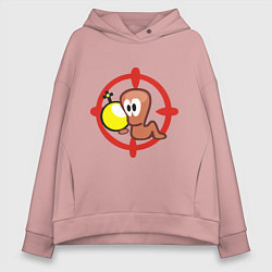 Толстовка оверсайз женская Worms червяк под прицелом, цвет: пыльно-розовый