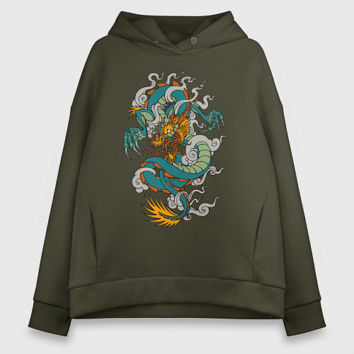 Женское худи оверсайз Дракон / Хаки – фото 1