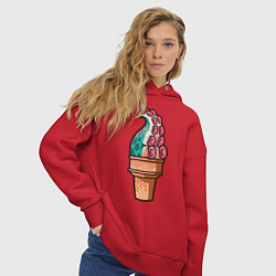 Толстовка оверсайз женская Мороженое-осьминог, цвет: красный — фото 2