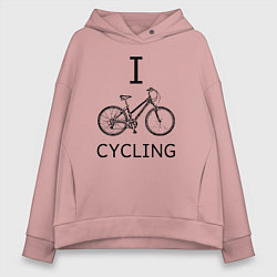 Толстовка оверсайз женская I love cycling, цвет: пыльно-розовый