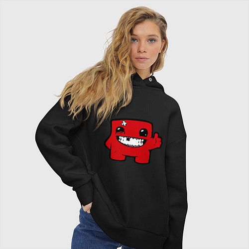 Женское худи оверсайз Super Meat Boy / Черный – фото 3