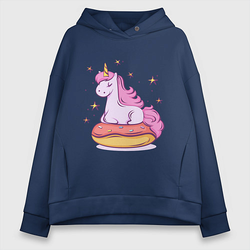 Женское худи оверсайз Единорог на пончике / Тёмно-синий – фото 1