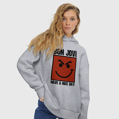 Женское худи оверсайз Bon Jovi: Have a nice day / Меланж – фото 3