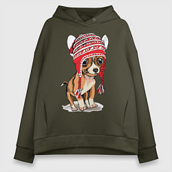 Толстовка оверсайз женская Чихуахуа в шапочке, цвет: хаки