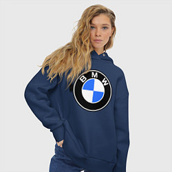 Толстовка оверсайз женская Logo BMW, цвет: тёмно-синий — фото 2