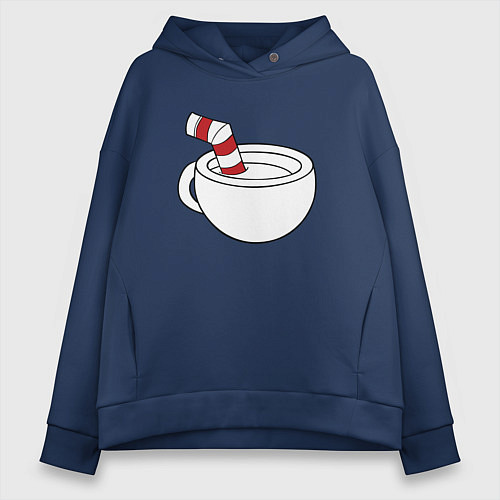 Женское худи оверсайз Red Cuphead / Тёмно-синий – фото 1