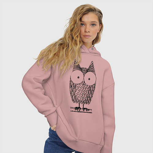 Женское худи оверсайз Owl grafic / Пыльно-розовый – фото 3
