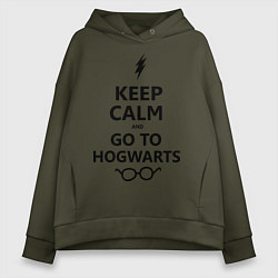 Толстовка оверсайз женская Keep Calm & Go To Hogwarts, цвет: хаки